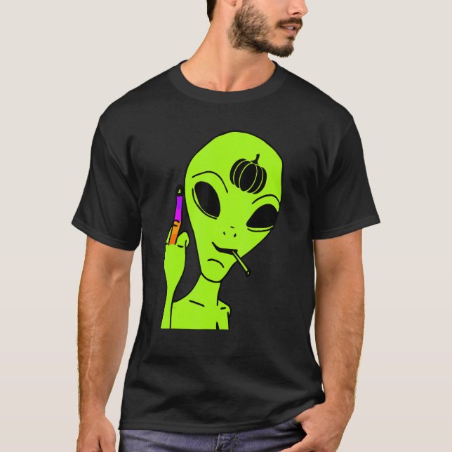 Alien Middle Finger Lazy Halloween Kostüm Ufo Pu T-Shirt (Vorderseite)
