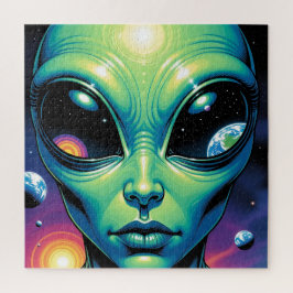 Alien mit Planeten-Reflektionen in den Augen