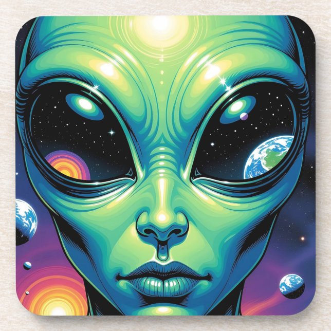 Alien mit Planeten-Reflektionen in den Augen Getränkeuntersetzer (Vorderseite)