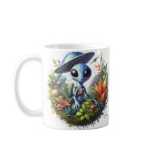 Alien mit Raumschiff auf Erden