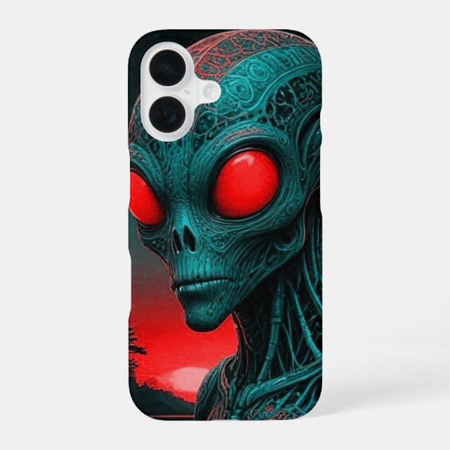 Alien mit roten Augen iPhone 16 Hülle  (Rückseite)