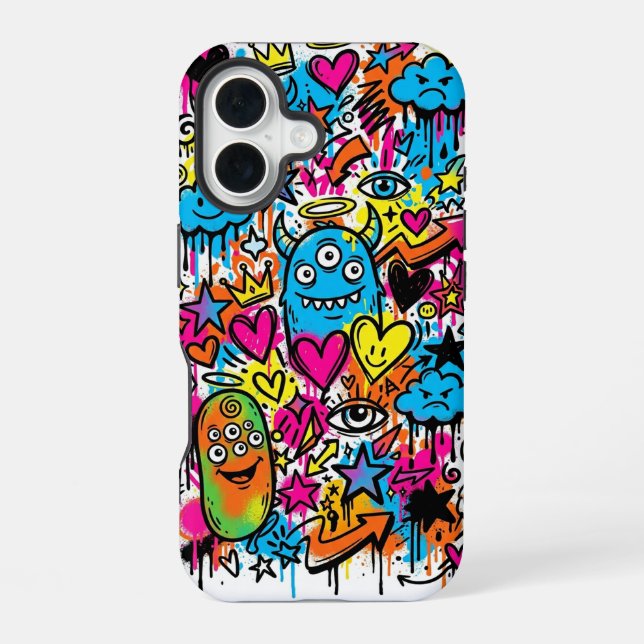 Alien Monster Graffiti Pattern iPhone 16 case Hülle (Rückseite)