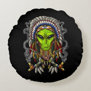 Alien Native American Chief Rundes Kissen