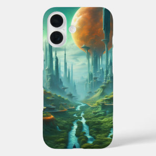 Alien Nature & Futuristic City Surreal Sci-Fi Kuns iPhone 16 Hülle