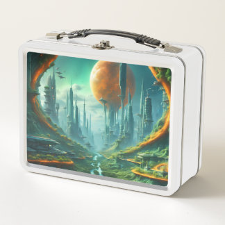Alien Nature & Futuristic City Surreal Sci-Fi Kuns Metall Brotdose