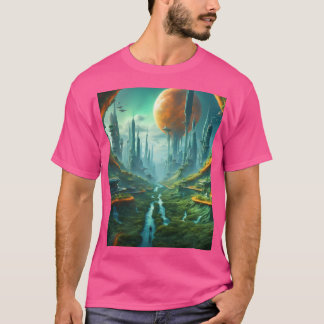 Alien Nature & Futuristic City Surreal Sci-Fi Kuns T-Shirt