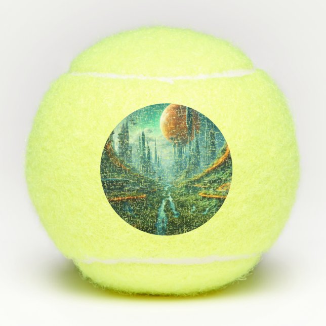 Alien Nature & Futuristic City Surreal Sci-Fi Kuns Tennisbälle (Vorderseite)