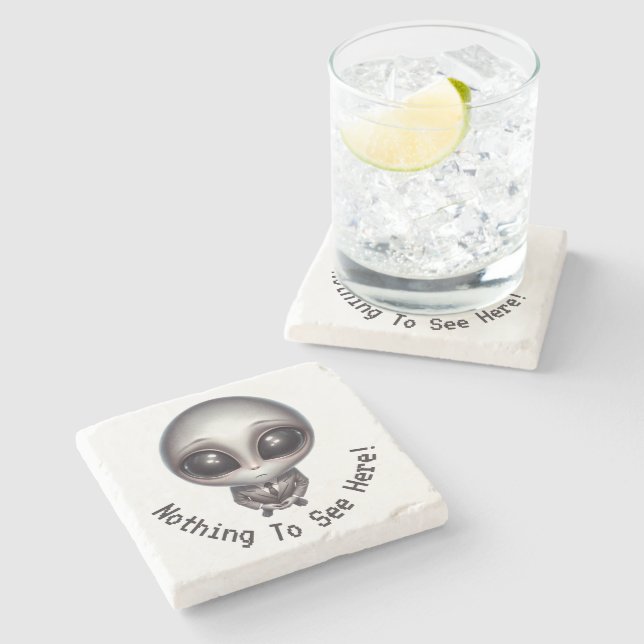 Alien - Nichts zu sehen hier! Steinuntersetzer (Seitenansicht)