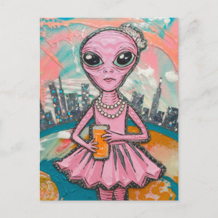 Alien Orangensaft in der Stadt Postkarte