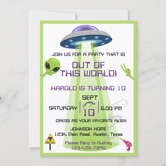 Alien Out of the World Any Age Birthday Einladung (Vorderseite)