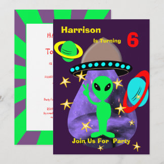 Alien Outer Space Kids Fun Niedliche Geburtstag Pa Einladung