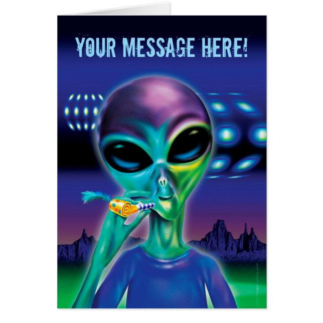 Alien Party Grußkarte - angepasste Nachricht (Vorne)