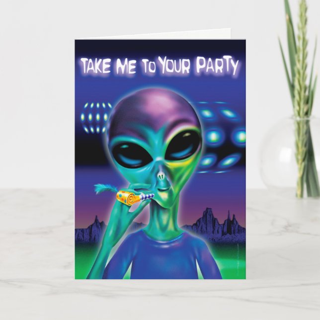 Alien Party Grußkarte - angepasste Nachricht Karte (Vorderseite)