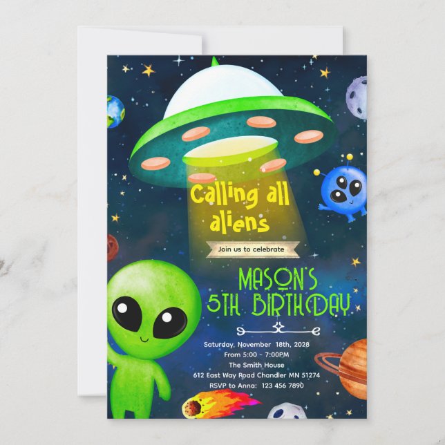 Alien party theme invitation einladung (Vorderseite)