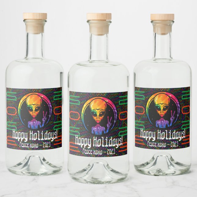 Alien Peace Gefärbte Krawatte Space Liquor and Win Alkoholflaschenetikett (Flaschen)