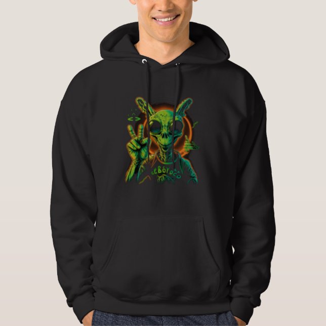 Alien Peace Hand Sign UFO Spaceship Hoodie (Vorderseite)