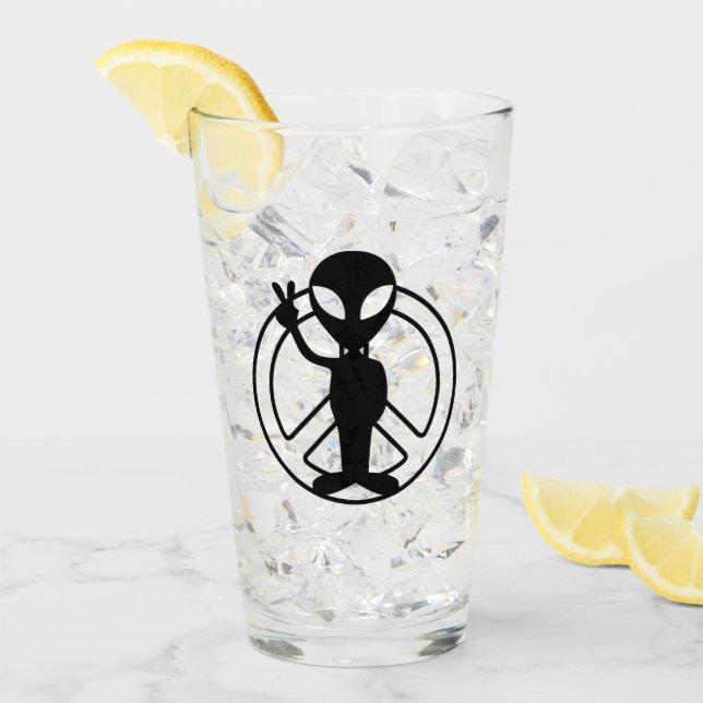 Alien Peace Sign Pint Trinkglas Glas (Vorderseite Ice)