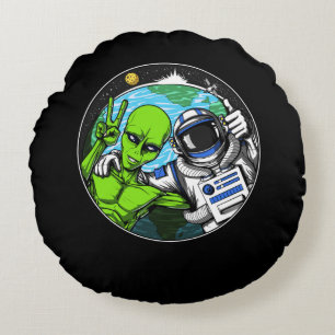 Alien Peace Sign Space Astronaut Rundes Kissen