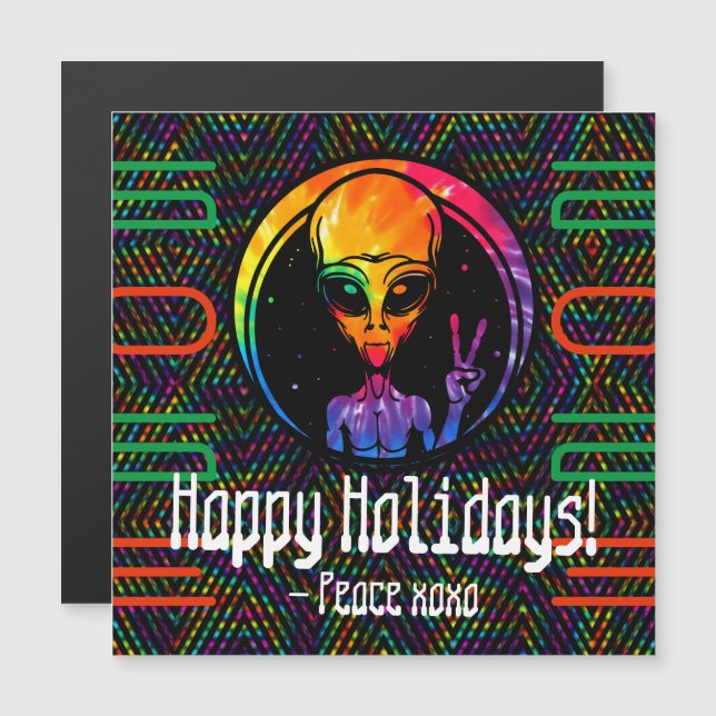 Alien Peace Tie Dye Space Christmas Magnet (Devant / Derrière)