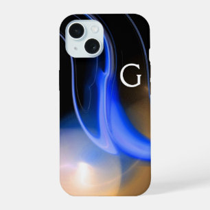 ALIEN PERLE / BLAU SCHWARZ WEIß ABSTRAKT Monogramm iPhone 15 Hülle