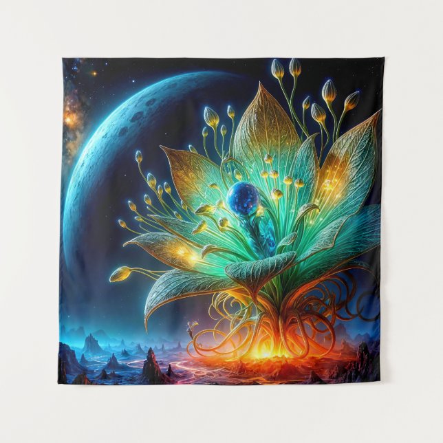 Alien Pflanze bläst eine Blume auf, die einen Plan Wandteppich (Vorderseite)