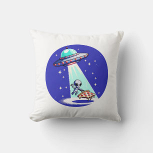 Alien Pizza Abduction - Funny Pixel Art UFO Design Kissen