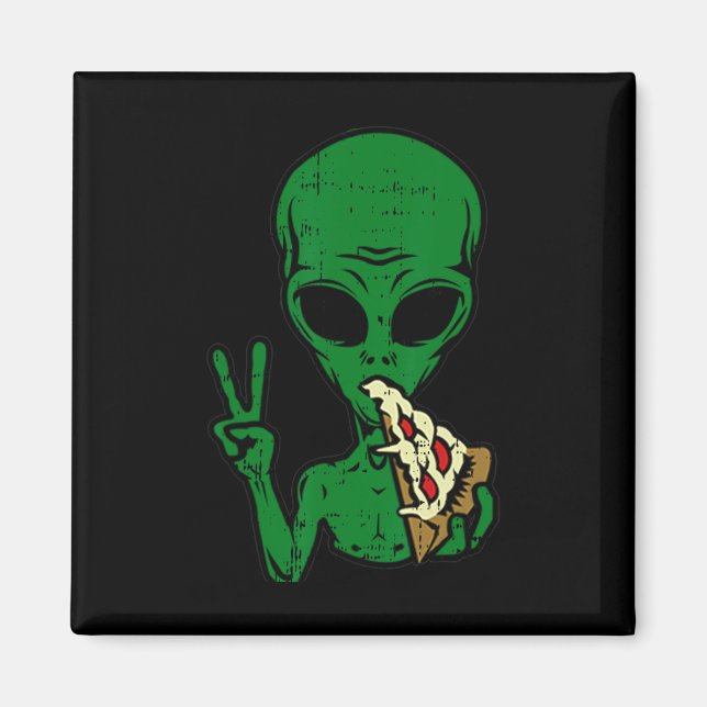 Alien Pizza Eating Peace Fun Space Area-51 Hallowe Magnet (Vorne)
