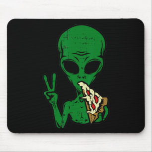 Alien Pizza Eating Peace Fun Space Area-51 Hallowe Mousepad