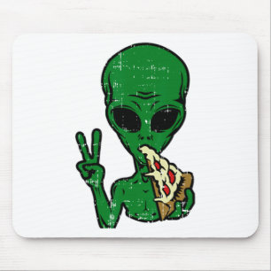 Alien Pizza Eating Peace Fun Space Area-51 Hallowe Mousepad
