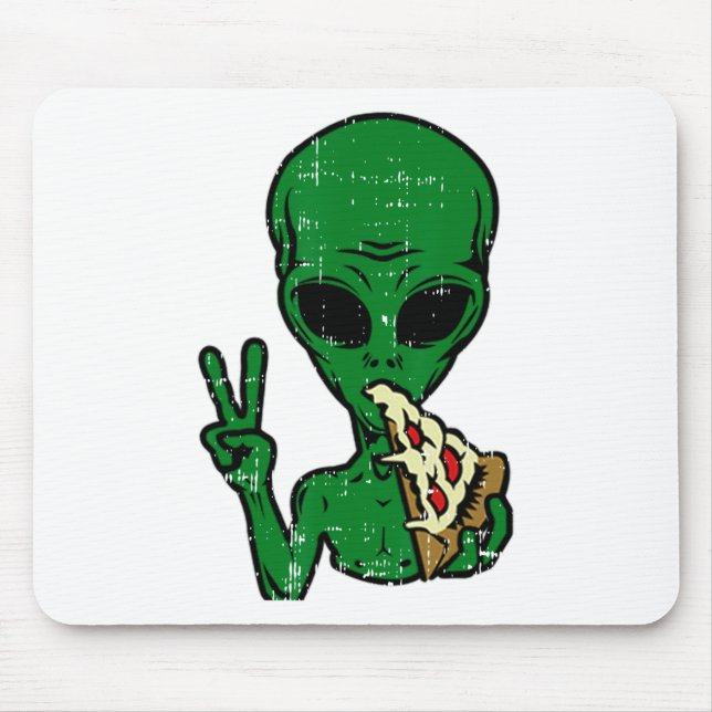 Alien Pizza Eating Peace Fun Space Area-51 Hallowe Mousepad (Vorne)