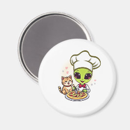 Alien-Pizza-Koch-Katzen-Cartoon-Art Magnet
