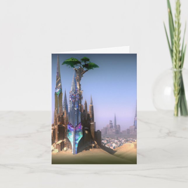 Alien Planet Crystal City Alien Tree Carte d'anniv (Devant)