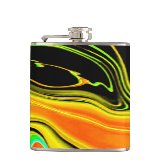 Alien Planet Marble Green Orange Black Flachmann (Vorderseite)