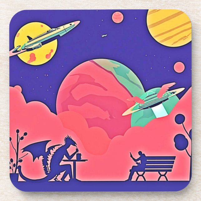 Alien Planet Retro SciFi Getränkeuntersetzer (Vorderseite)