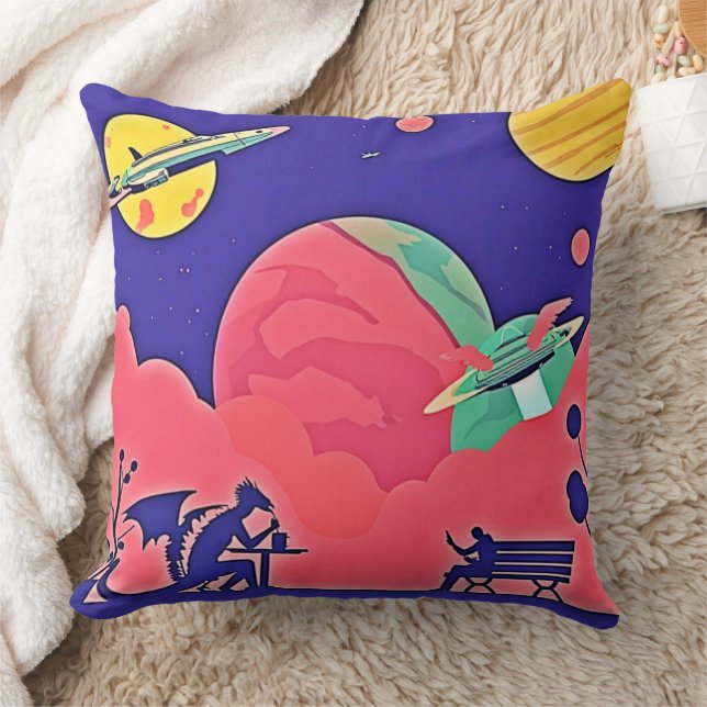 Alien Planet Retro SciFi Kissen (Decke)
