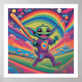 Alien Playing Baseball Poster