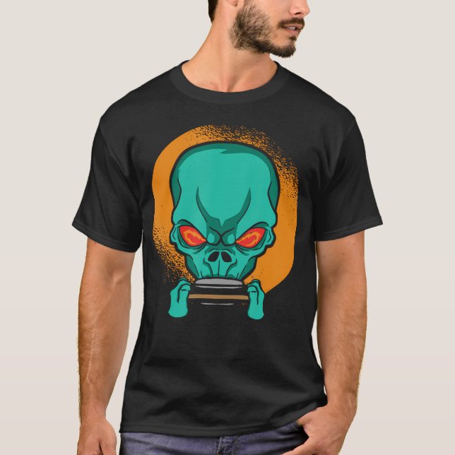Alien Playing The Harmonica - Harmonica Player Mus T-Shirt (Vorderseite)