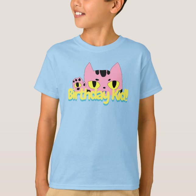 Alien Pocket Cat Birthday Kid Pink Cartoon Chat T-Shirt (Vorderseite)