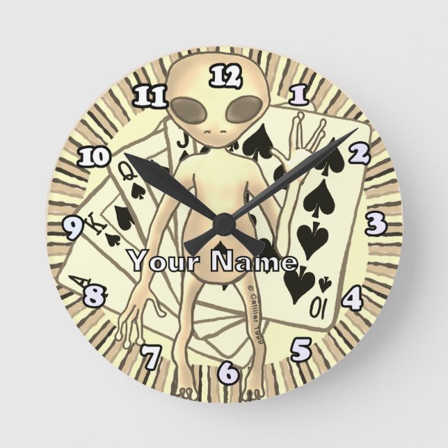 Alien Poker  Runde Wanduhr (Vorderseite)