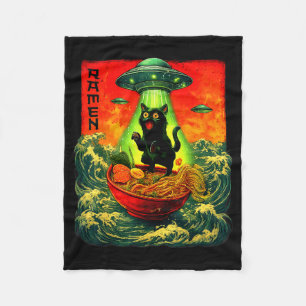 Alien Ramen Katze Ufo Japanische Retro Art Geschen Fleecedecke