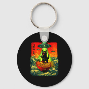 Alien Ramen Katze Ufo Japanische Retro Art Geschen Schlüsselanhänger