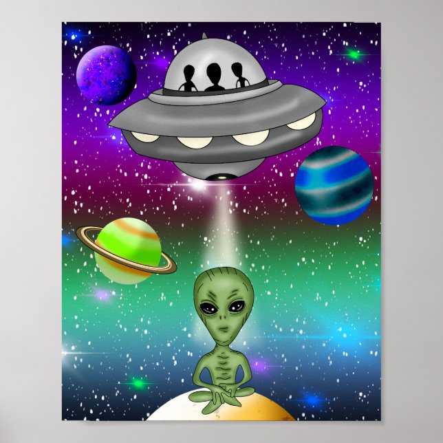 Alien Raumfahrt und Planeten Poster (Vorne)