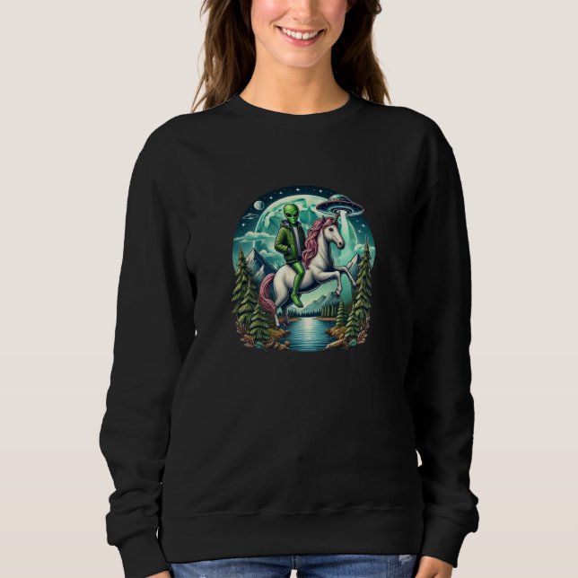 Alien Riding Unicorn UFO Sweatshirt (Vorderseite)