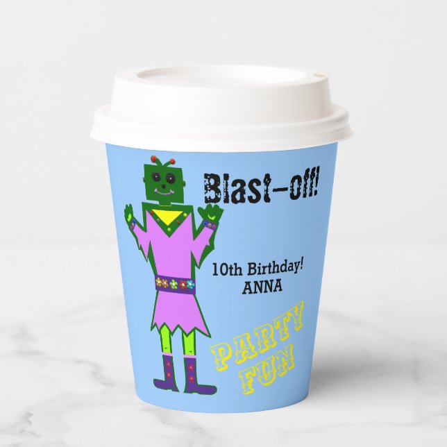 Alien Robot Girl Birthday Balloons Pappbecher (Vorderseite)