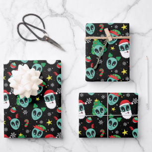 Alien Santa Claus Snowflakes Weihnachtsbaum Geschenkpapier Set