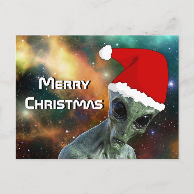 Alien Santa Merry Christmas Personalize Postkarte (Vorderseite)