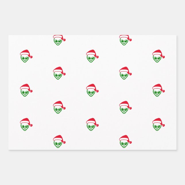 "Alien Santa" Weihnachtswrapping Paper Geschenkpapier Set (Vorderseite 3)