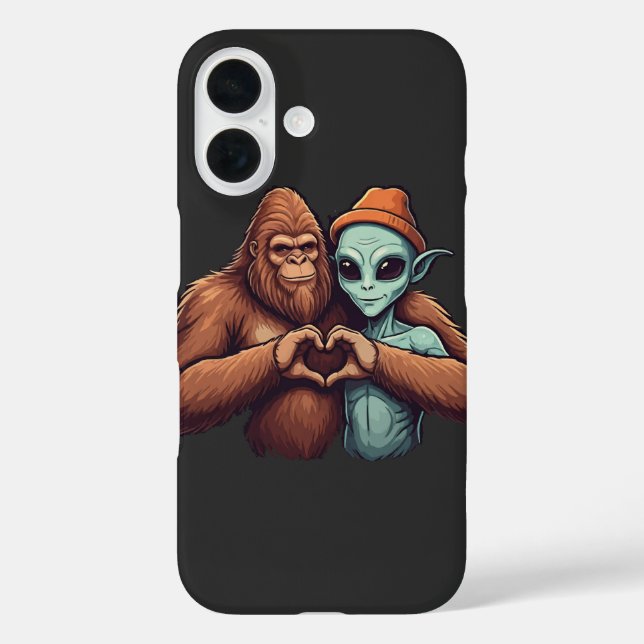 Alien Sasquatch Liebe Handzeichen iPhone 16 Hülle (Rückseite)