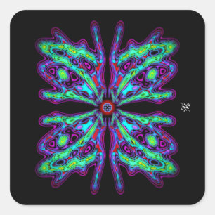 Alien Schmetterling b (farbige Muster) v1 Quadratischer Aufkleber