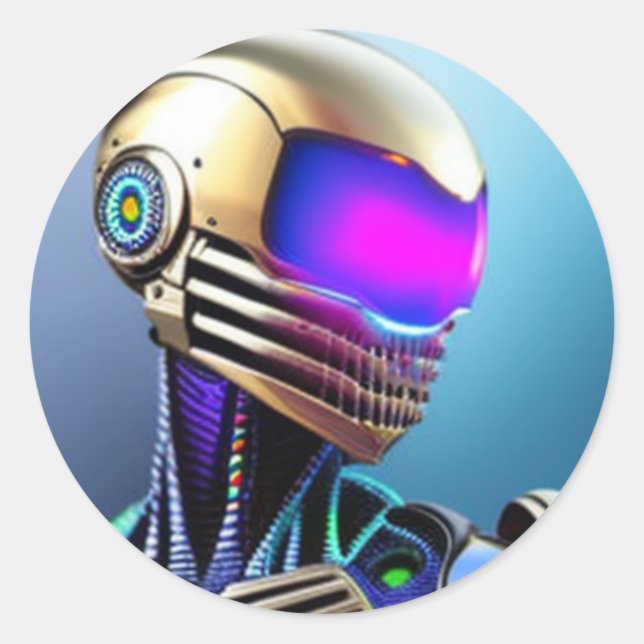 Alien sci-fi Cyborg Classic Round Sticker (Vorderseite)
